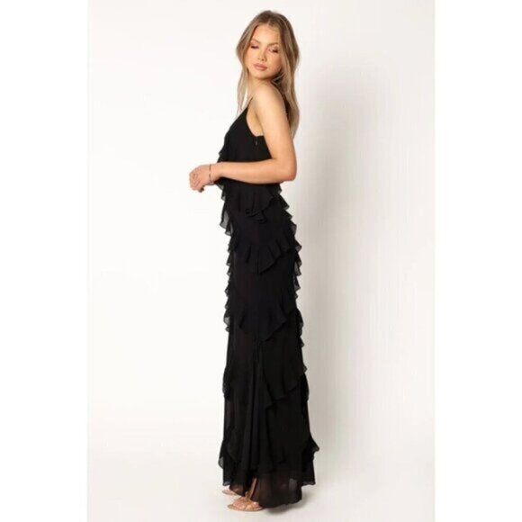 PETAL & PUP Ciao Ruffle Chiffon Gown in Black Size X-Large - Picture 2 of 14